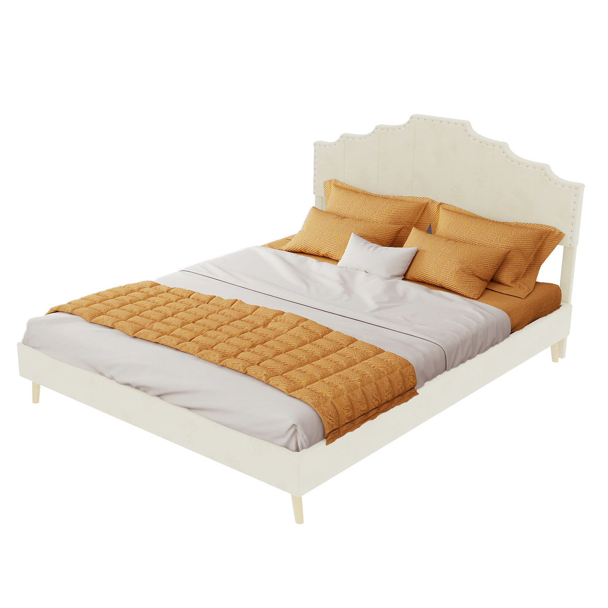 Modern Minimalist Soft Bed with Mattress 140x200cm, Beige