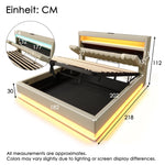 Upholstered Double Bed 180x200cm, Hydraulic Storage Headboard with LED/USB Ports, Beige Linen