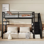 Loft Bed 90x200cm Storage Ladder Shelves Railing - Black