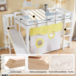 Bunk Bed 90x200cm with Stairs Slide and Curtain - White MDF/Pine