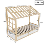 Kids Country Bed 90x200cm with Storage & Roof, Wood & White