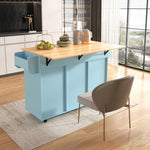 Dining Trolley Sideboard Extendable Fold-Down Worktop Storage Casters Blue/Solid Wood Grain