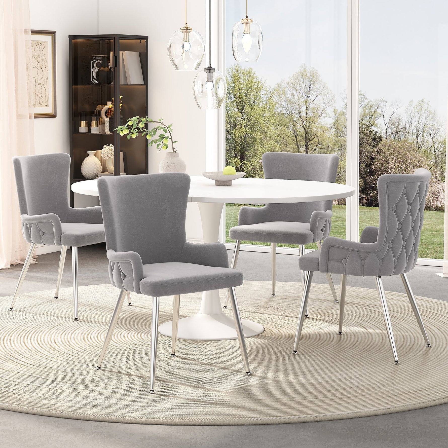 Velvet Dining Chair Set of 4 with Metal Legs Grey