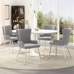 Velvet Dining Chair Set of 2, Luxurious Lounge Chair with Silver Metal Legs, Grey Velvet