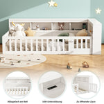 Daybed with Storage Compartment, USB Port and Slatted Base, White Chipboard