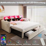 Extendable Upholstered Sofa Bed with LED Headboard, Storage and USB Charging, Beige Velvet