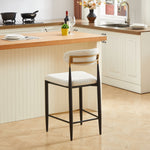 2-Pack Counter Height Bar Stools French Country Upholstered Curved Back - Black/Coffee Frame Cream Fabric
