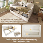 Hydraulic Daybed 140x190cm Double Bed Storage USB/Type-C Charging White Wood