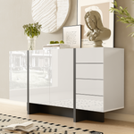 Sideboard, 2-Door 4-Drawer Modern, White High-Gloss