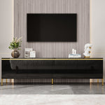 TV Stand Modern High-Gloss Storage 4 Doors Gold Trim