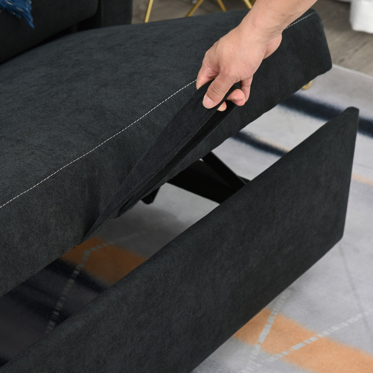 Sleeper Sofa, Convertible 2-Seater Adjustable Angle, Fabric Black