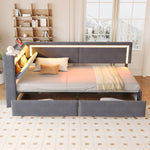 Upholstered Sofa Bed 90x200cm with LED & USB Headboard Storage Drawer Dark Grey Velvet