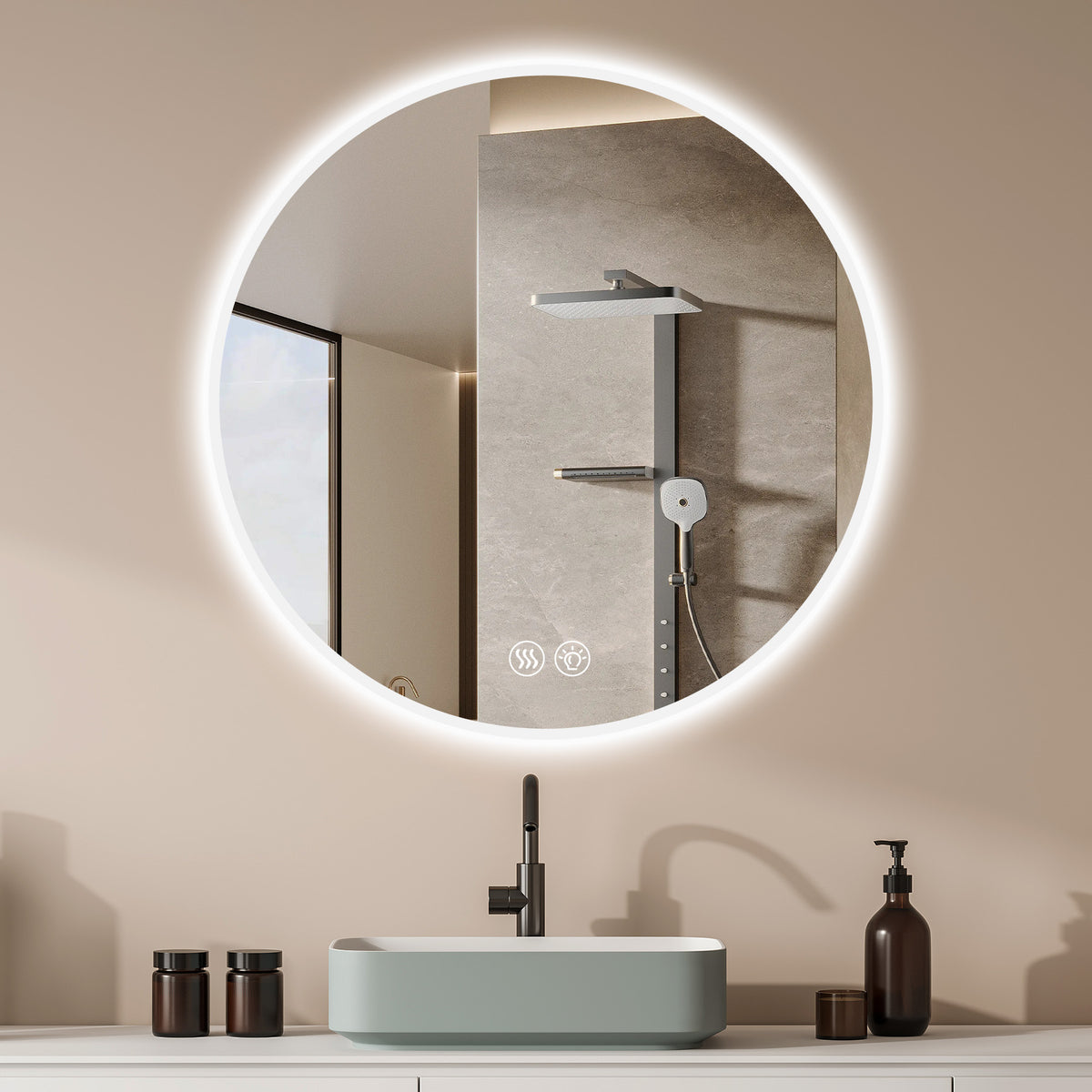 70cm LED Round Bathroom Mirror, Anti-Fog & Dimmable Light