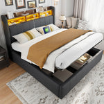 Upholstered Double Bed with USB & LED 180x200cm, Linen