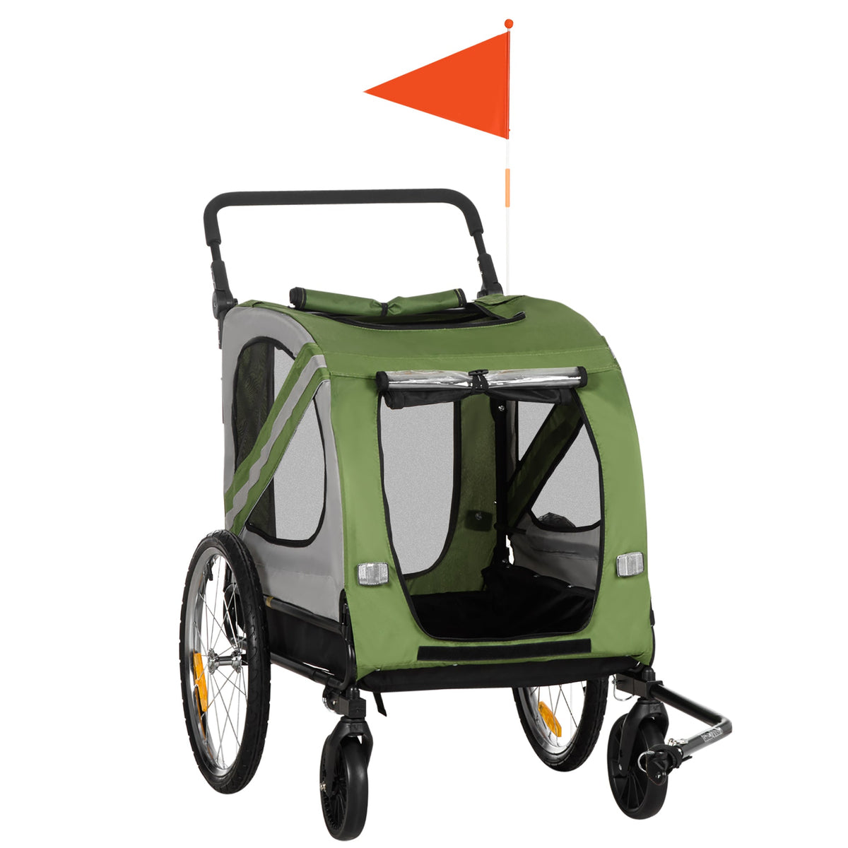 Dog Trailer & Stroller, 2-in-1, Reflectors, Oxford Fabric Green