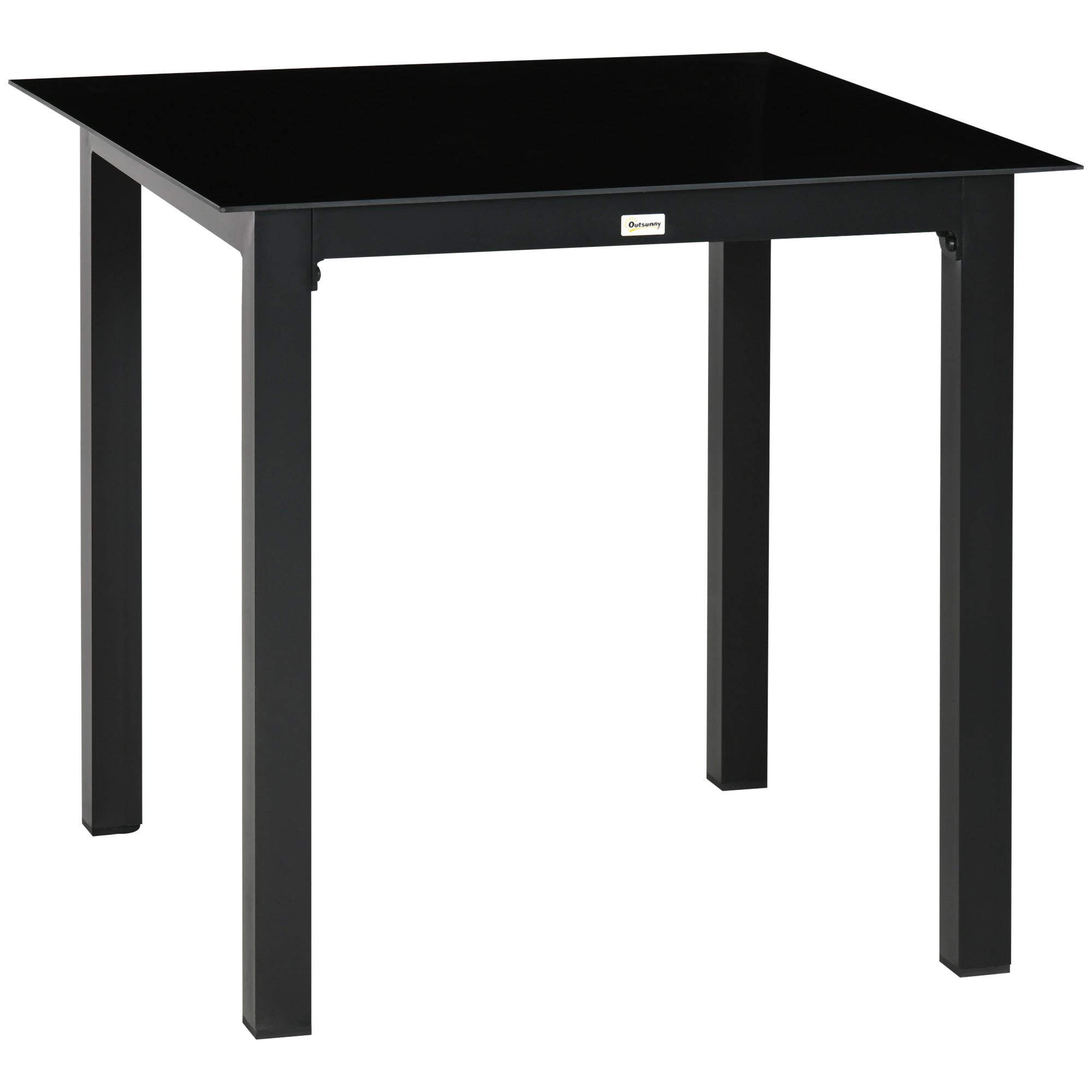 Square Garden Table 80x80cm, 4-Person Tempered Glass Top, Black Aluminum