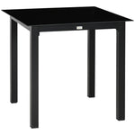 Square Garden Table 80x80cm, 4-Person Tempered Glass Top, Black Aluminum