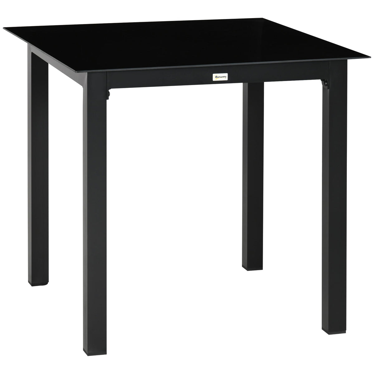 Square Garden Table 80x80cm, 4-Person Tempered Glass Top, Black Aluminum