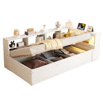 Sofa Bed 90x200 cm with Hydraulic Storage & LED - White