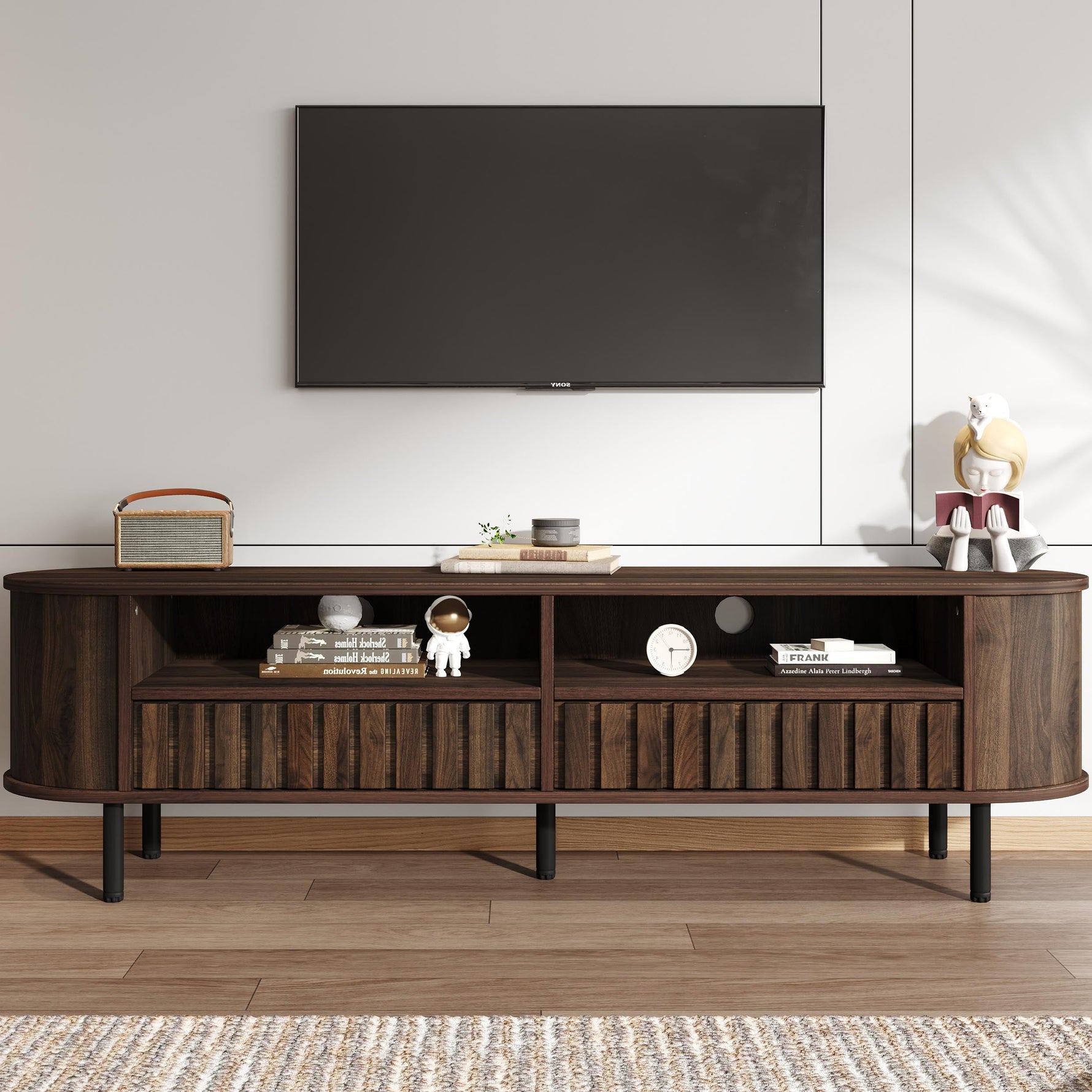 TV Cabinet Lowboard 160cm 2 Cabinets 2 Drawers for 65-inch TV Walnut