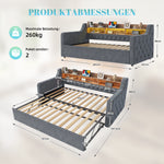 Extendable Sofa Bed 90x200cm with LED & USB, Beige Velvet