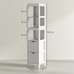 Slim Bathroom Cabinet, Tall with 2 Drawers, 3 Open Compartments, White