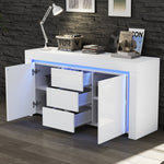 Living Room Cabinet 140cm 3 Drawers 2 Doors LED High-Gloss White