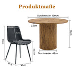 Round Dining Set 100cm Table 4 Faux Leather Chairs - Wood Look/Black