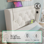 Upholstered Single Bed 90*200cm Hydraulic Storage Headboard USB Type-C LED, White PU