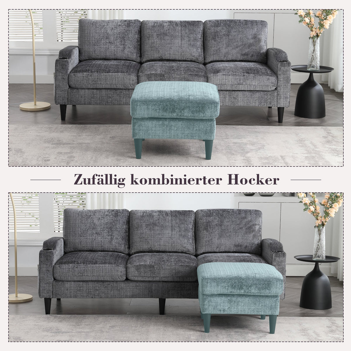 Sofa, 4-Seater with Footstool & Storage, Velvet