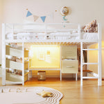 Mid-Height Bed with Storage Drawer and LED Lighting, 90x200 cm, Metal, White