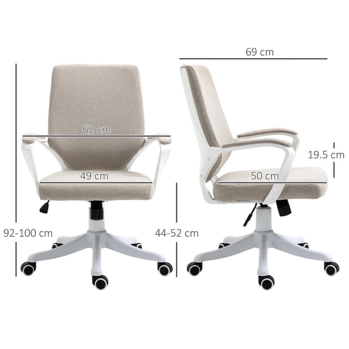Ergonomic Office Chair with Lumbar Support, Adjustable 120kg, Beige