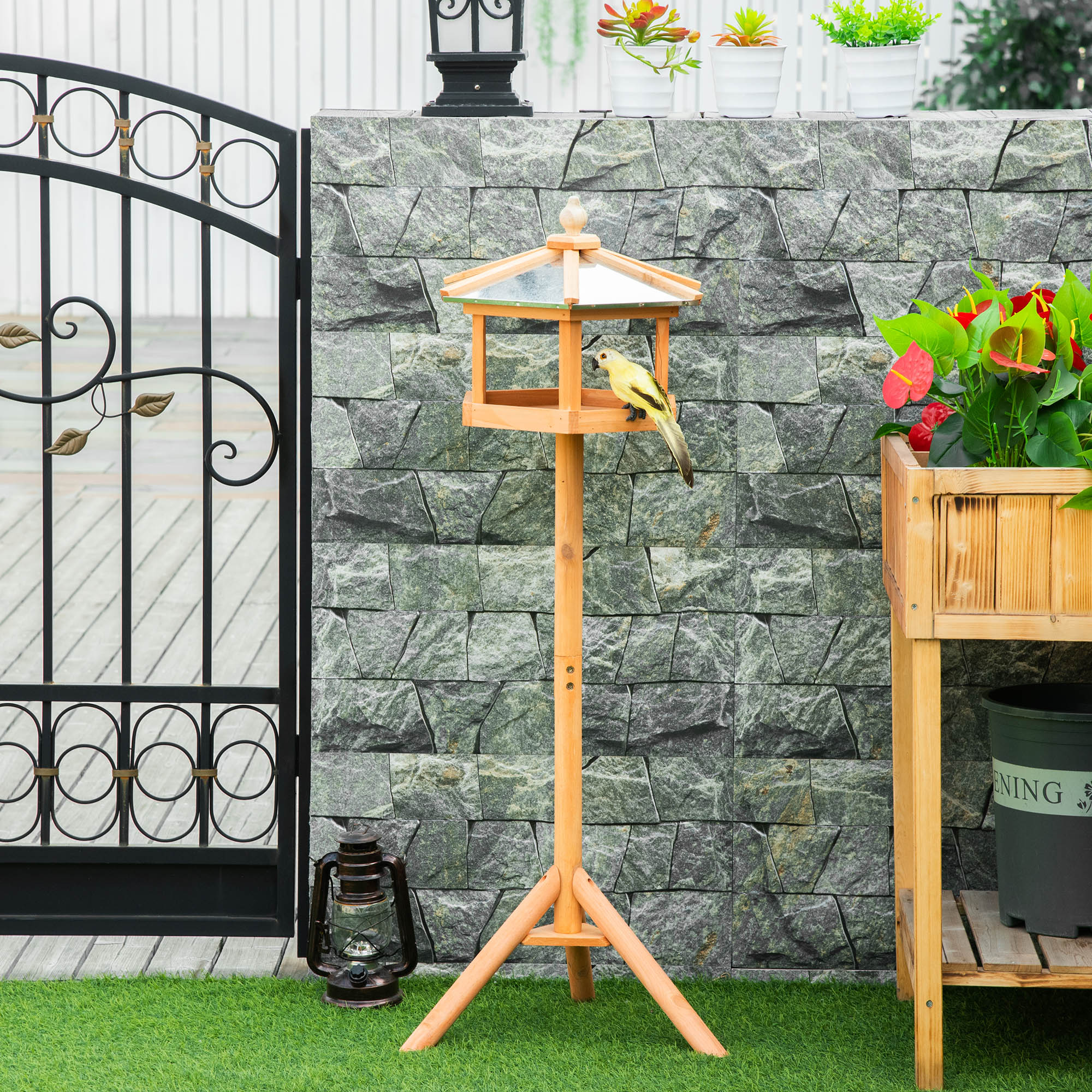 PawHut Birdhouse Bird Villa Feeder with Stand and Zinc Roof