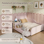 Upholstered Kids Bed Set with Desk & Stool, 90x200cm - Pink Velvet