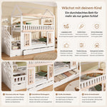 House Bunk Bed 90x200cm with Storage & Drawers, White & Natural