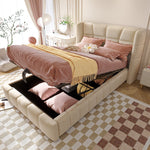 Upholstered Bed with Pneumatic Storage System and Headboard, 90 x 200 cm, Beige Linen