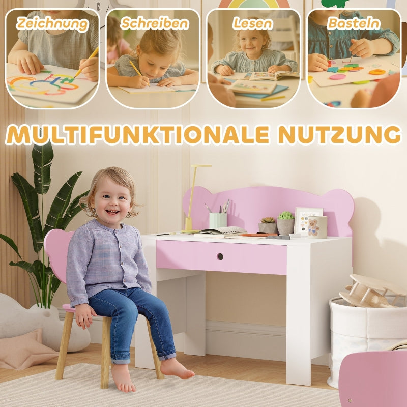 AIYAPLAY Children's Desk Set with Table Top & Drawer, Bear Shape, Pink