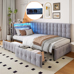 Upholstered Sofa Bed 90x200cm Drawers LED USB Grey