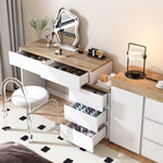 Desk and Dressing Table with 5 Storage Drawers, White and Oak