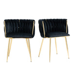 Dining Chair Set Modern Luxury Handwoven Gold Legs Soft Cushion Velvet (Set of 2)