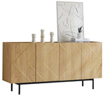 Sideboard living room buffet cabinet with 4 doors and metal inlay natural wood