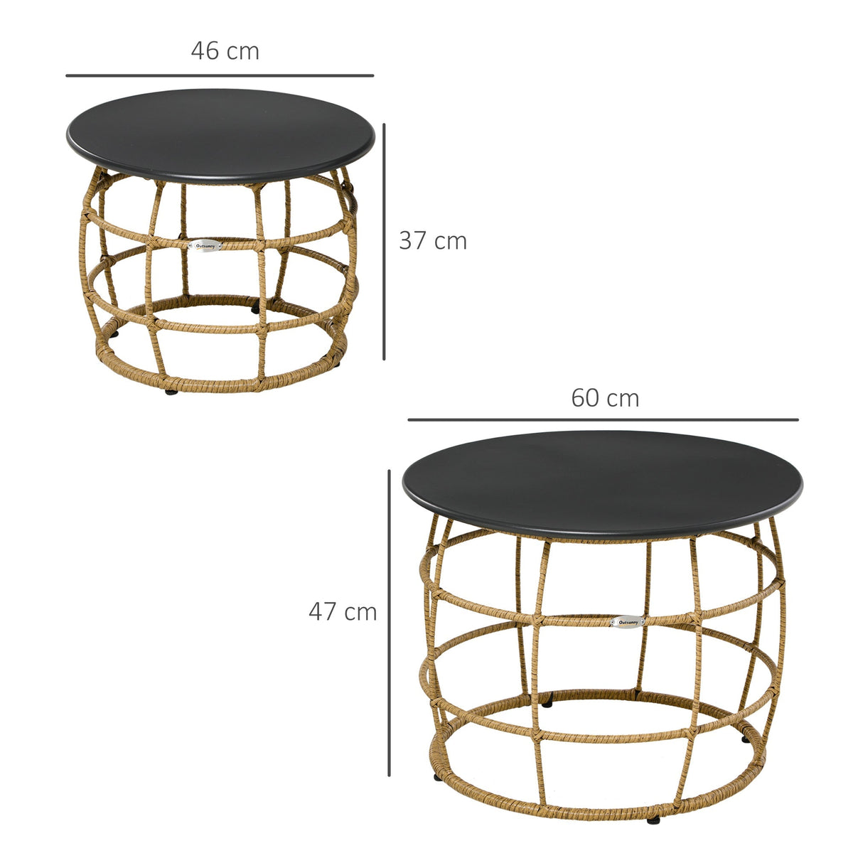 Side Table Set, 2 Coffee Tables with Hand-Woven Table Top, Sand