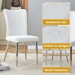 2x Modern Dining Chairs PU Leather Silver Metal Legs White