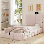 Upholstered Bed 90x200cm with Storage & USB Port, Pink Velvet