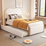 Upholstered Flat Bed with Pull-Out Trundle, 90x200cm, White Velvet