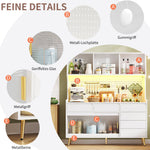 Modern Tall Cabinet with LED & App Control, Pegboard Storage - White