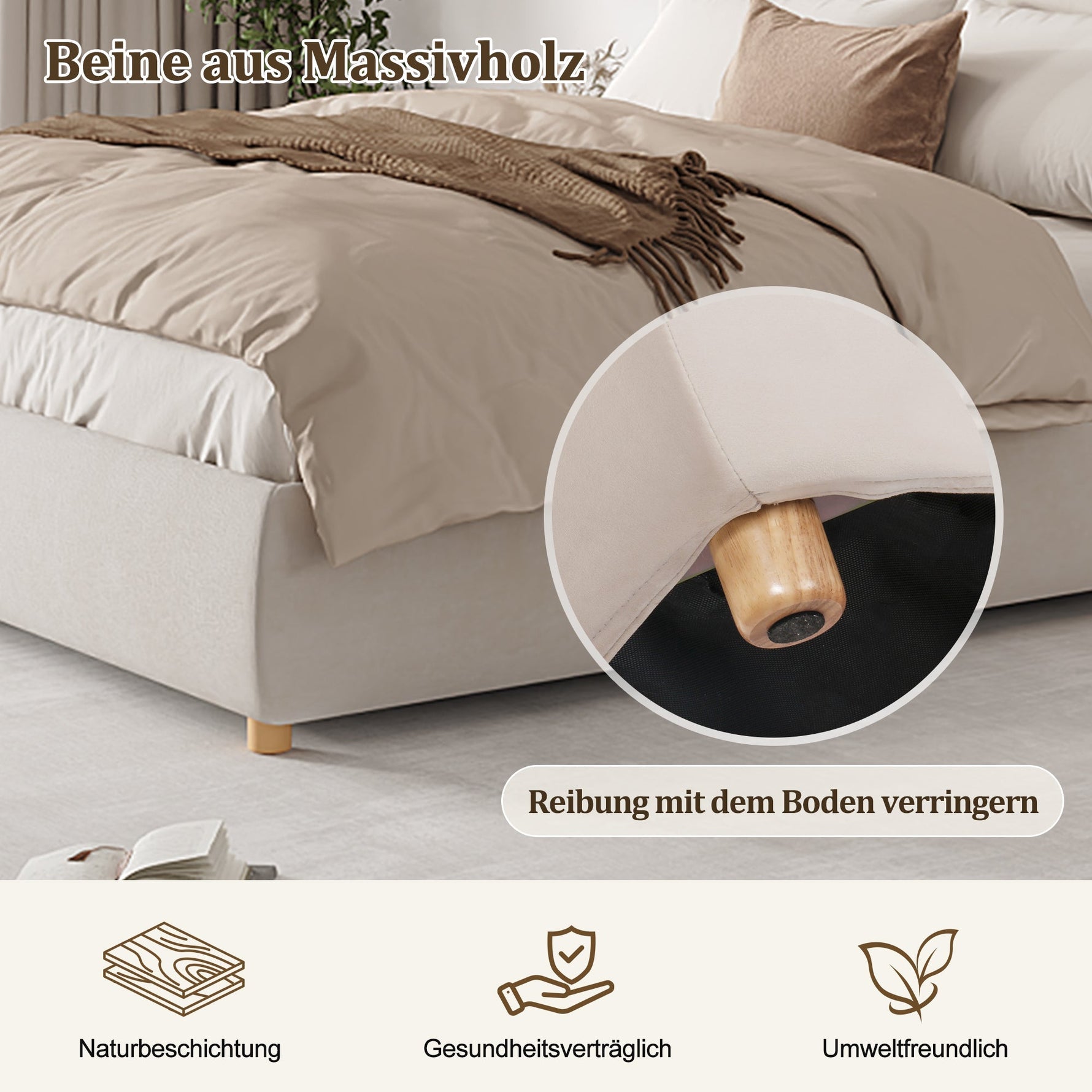 Upholstered Double Bed with Hydraulic Storage and Slatted Base, 180x200cm, Cream Velvet