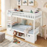 Children's Bunk Bed 90x200cm with Storage Drawers, White Pine Wood