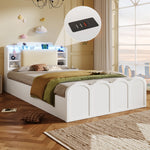 Panel Bed 90x200cm Hydraulic Storage USB-C Charging LED Multifunctional White