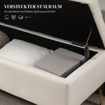 Storage Bench Upholstered Metal Legs, Velvet Look Beige